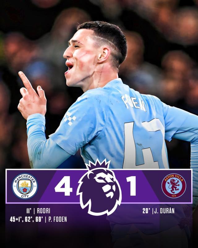 星空体育官网-【英超】福登戴帽罗德里传射，曼城主场4比1大胜维拉